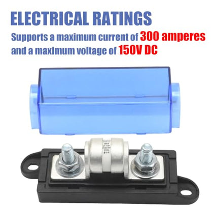 Class T Fuse Holder with 300 Amp Fuse, 150V DC Class for Inverters, Car Audio Systems, Replacement for Various High Current Applications - size: 150V 300A