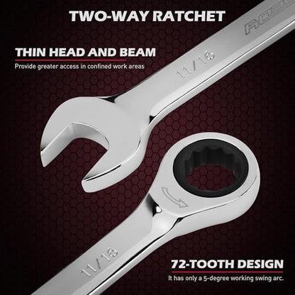 Premium 24-Piece Ratcheting Wrench Set, SAE & Metric Combination Wrenches, 8-19mm / 1/4"-7/8", 72-Tooth Ratchet Spanners, Chrome Vanadium Steel with Roll-Up Pouch for Mechanics - color: 24-pc Ratcheting (Chrome Finish)