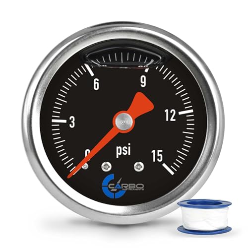 1-1/2" Fuel Pressure Gauge, Stainless Steel Case 304, Chrome Plated Brass Connection, Glycerin Filled, 0-15 Psi, Accuracy 3-2-3%, Back Mount 1/8" NPT Black Dial - size: 15 PSI, style: Back Mount Balck Dial