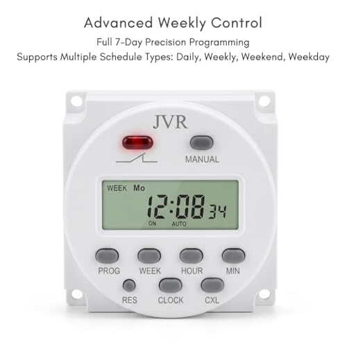JVR 12V Timer Switch - Programmable DC/AC/Solar Relay, 16 Schedules