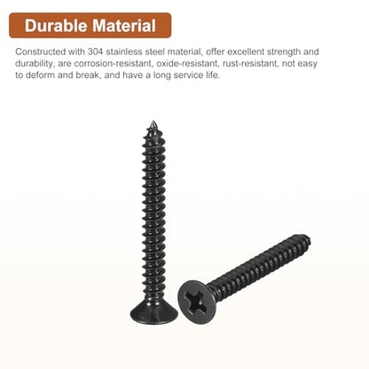 DTGN 100Pcs 6" x1-1/4 Flat Head Wood Screws, Self Tapping Screws Black - color: Black, size: #6x1-1/4"
