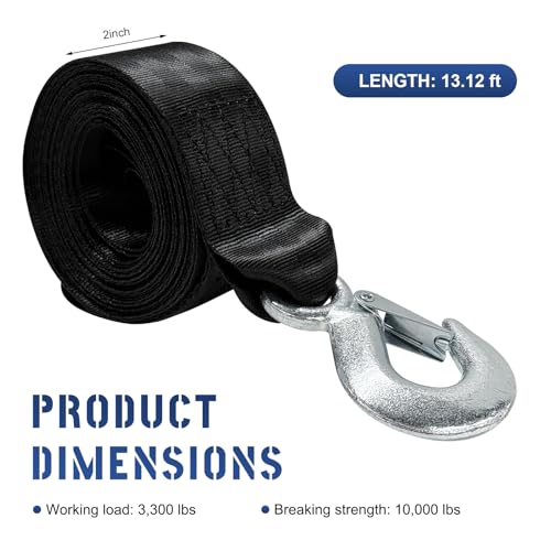 Trailer Winch Strap, 2" x 13.1' 10000 lbs Hand Crank Strap Replacement with Safety Snap Hook, Heavy Duty Strengthened Polyester Emergency Towing Rope for Truck SUV Boat - color: 2"×13.1'