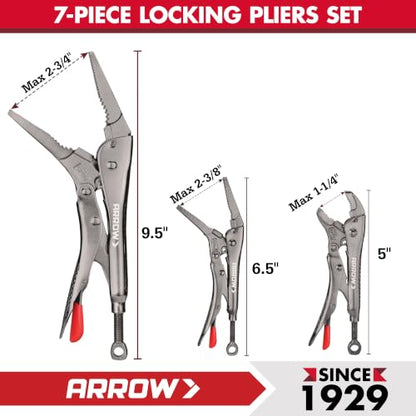 ARROW 7-piece Locking Pliers Set, Chromium-Molybdenum Vice Grips - style: 7-piece