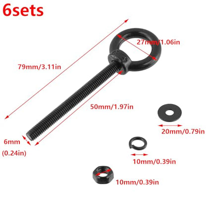 Antrader Lifting Shoulder Eye Bolts,M6 x 50mm,Stainless Steel,Black,6 Sets - size: M6 x 50mm