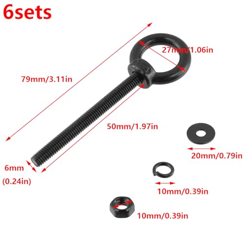 Antrader Lifting Shoulder Eye Bolts,M6 x 50mm,Stainless Steel,Black,6 Sets - size: M6 x 50mm