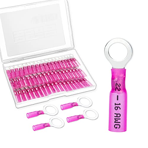 60 PCS Heat Shrink Ring Connectors,22-16 awg 1/4" Ring Terminals - size: 22-16AWG-1/4"(M6) 60PCS