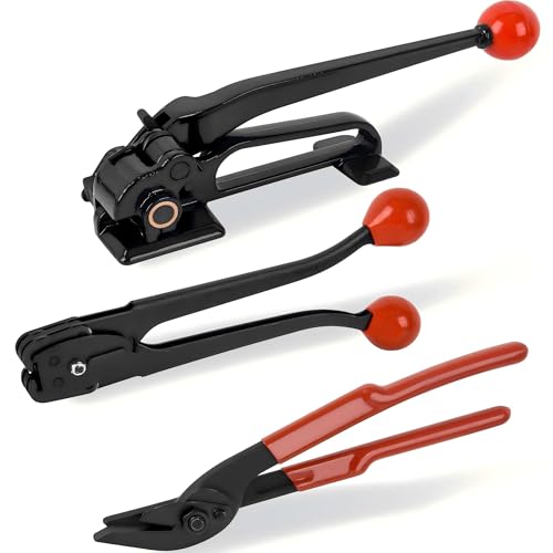 Steel Banding Strapping Kit -Metal Banding Tool for Strapping Tools for 3/8"~3/4" Metal Strap - Heavy Duty Tensioner, Crimper & Sealer, Cutter for Pallet Package Manual Packing