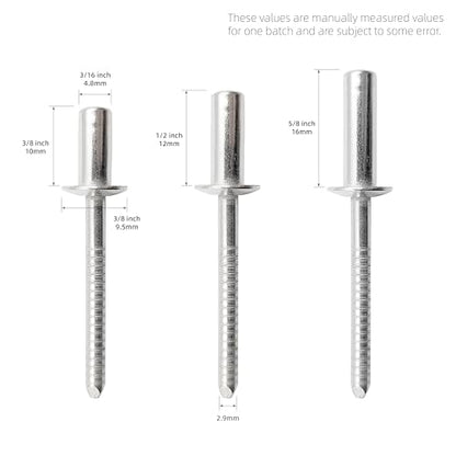 60Pcs Closed End Pop Rivets Kit, 3/16" x3/8,1/2",5/8" 3 Sizes (20 Each) - Stainless Steel Dome Head, Sealed Blind Rivets (4.8x10,12,16mm) - color: Stainless Steel, size: 3/16"x3/8,1/2",5/8"