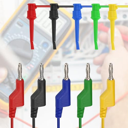 Sumnacon 5Pcs Stackable Banana Plug to Test Hook Wire Cable Kit, 6.6Ft/2M - size: 6.6 ft