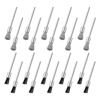 20 Pcs 3mm Nylon Bristle Brushes and Steel Cleaning End Brushes Pen