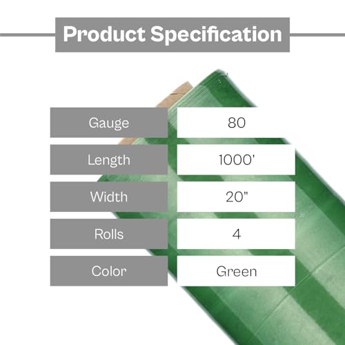 PSBM Dark Green Stretch Wrap with Handles, 4 Rolls 20 Inch x 1000 Feet 80 Gauge, Heavy Duty Plastic Wrap Industrial Strength Shrink Film for Moving, Packing & Shipping - size: 4 Rolls, style: Green