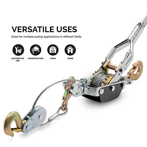 NEIKO 02256A Come Along Winch, 5-Ton (10,000 Lbs) Pulling Capacity, 10Ft, 3 Hook, Heavy Duty Power Cable Come Along Tool with Dual Gears, Hand Winch Cable, Automotive Hoist Winch Puller, Recovery Gear - size: 5 Ton