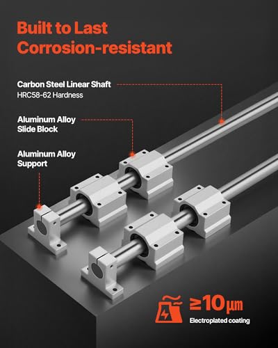 VEVOR Linear Rail Kit, SFC25, 2Pcs 1000 mm (39.4 inch) Linear Motion Guide Rails and 4Pcs Bearing Slide Blocks, for DIY Engraving Machine Lathe Milling Machine Slides, DIY Training Rocker Plate - size: SFC 25-1000mm