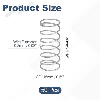 uxcell 50pcs 304 Stainless Steel Compression Springs 0.8mmx15mmx30mm Small - size: 15mmx30mm