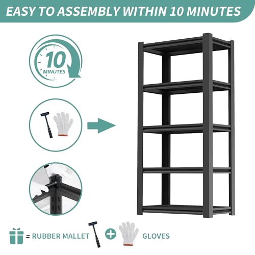 60" H Garage Shelves, Garage Shelving Heavy Duty, 3000Lbs 5 Tier Adjustable Garage Storage Shelves Suitable for Warehouse, Basement, Workshop,Require Assembly, 12.01" D*27.56" W *60" H(Black) - size: 12.01"D*27.56"W*60"H