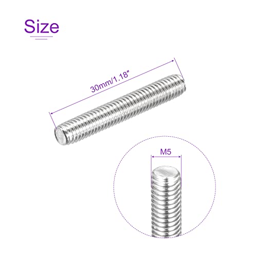 DMiotech 20 Pack M5 x 30mm Fully Threaded Rod 304 Stainless Steel Right Hand Threads Rod Bar Studs Clamps and U-Bolts - size: M5 x 30mm