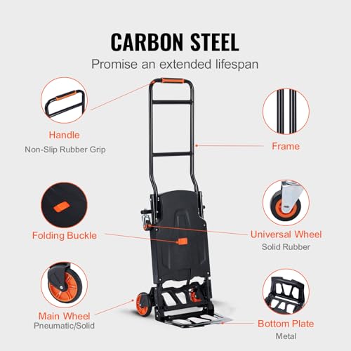 VEVOR Aluminum Folding Hand Truck, 2 in 1 Design 300 Lbs Capacity, Heavy Duty Industrial Collapsible cart, Dolly Cart with Rubber Wheels for Transport and Moving in Warehouse, Supermarket, Garden - size: 300 lbs
