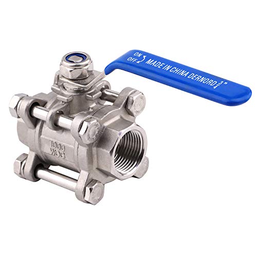 DERNORD Ball Valve 3/4 Inch NPT Threaded - Stainless Steel 304 Female 3 Piece Full Port - size: 3/4" NPT Female