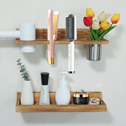 MRPAPA Hair Tool Organizer Wall Mount 2 Layer Wooden Blow Dryer Holder - color: Wooden