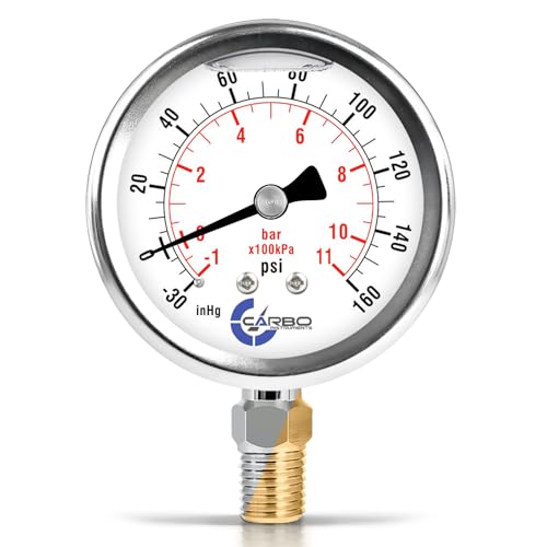 Compound Pressure Gauge -30 inHg to 160 PSI, Liquid Filled, 2.5" Dial, 1/4 NPT Lower Mount, 304 Stainless Steel Case, Brass Wetted Parts, PSI/inHg - ASME B40.1 Grade A - size: -30inHg / 0 / +160Psi, style: NIST TRACEABLE