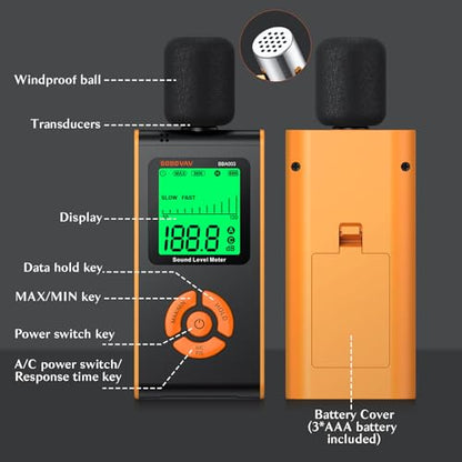 Decibel Meter Digital Sound Level Reader, 30-130 dB, A/C-Weighted