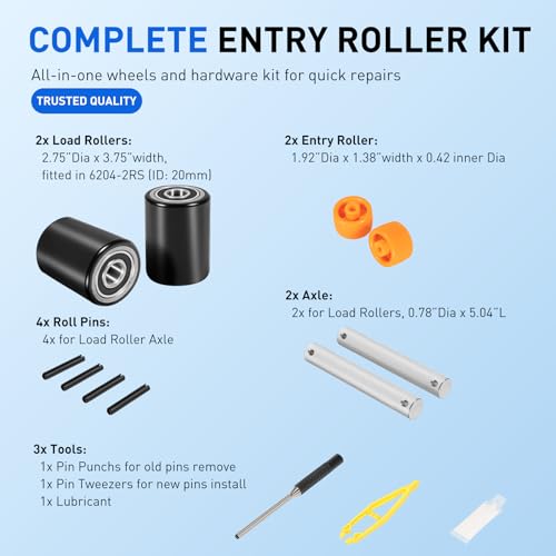 PTH50 Front Load Wheels Kit for Crown Pallet Jack 2.75"x3.75" 20mm Bearings