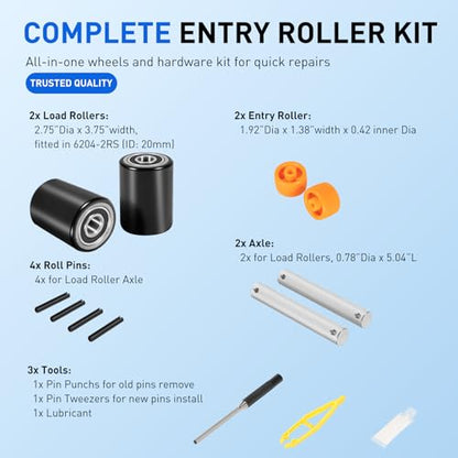 PTH50 Front Load Wheels Kit for Crown Pallet Jack 2.75"x3.75" 20mm Bearings