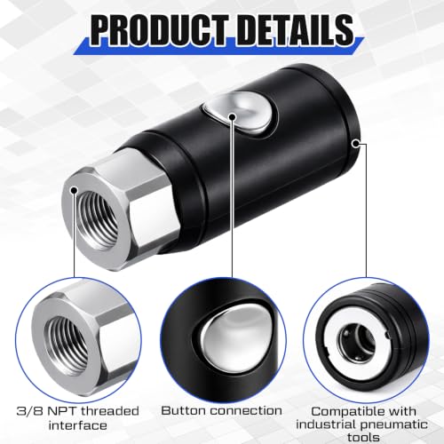 4 Pack 3/8" Npt Industrial Air Coupler Set, High Flow Safety Quick Connect Fittings, 3/8" Female Npt Thread, Push Button Release for Medical, Automation Equipment, Construction - size: 3/8 Inch