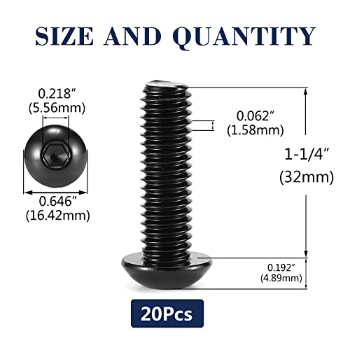 3/8-16 x 1-1/4" Button Head Socket Cap Bolts Screws, 20Pcs 304 Stainless Steel 18-8, Allen Hex Drive, Black Oxide by SG TZH(with Hex Spanner) - size: 3/8-16 x 1-1/4"