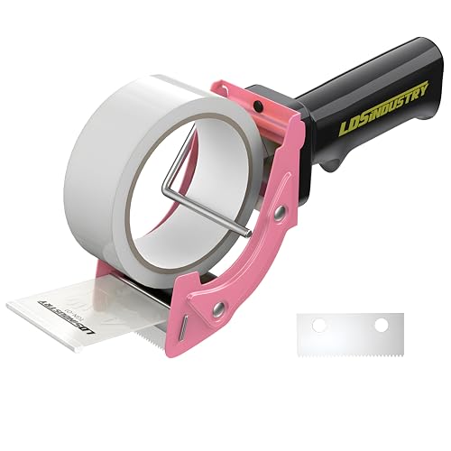 Rapid-Replace Packing Tape Dispenser Gun with Tape and Extra Blade, 2IN(50mm) Lightweight Ergonomic Industrial Handheld Heavy Duty Tape Cutter for Carton, Packaging and Box Sealing, Pink - color: Pink