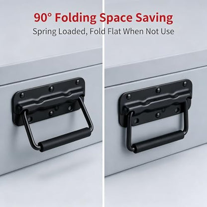 2pcs Spring Loaded Handles 4.3" Heavy Duty Stainless Steel Chest Handle with Rubber Grip, Surface Mount Folding Handles for Toolboxes Storage Boxes & Crates - color: Black