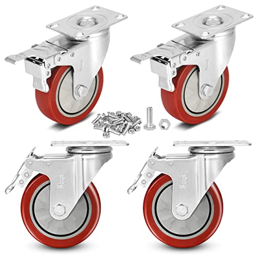 4 in Heavy Duty Casters,1800 lb Set of 4,Locking Swivel Wheels - size: 4 inch