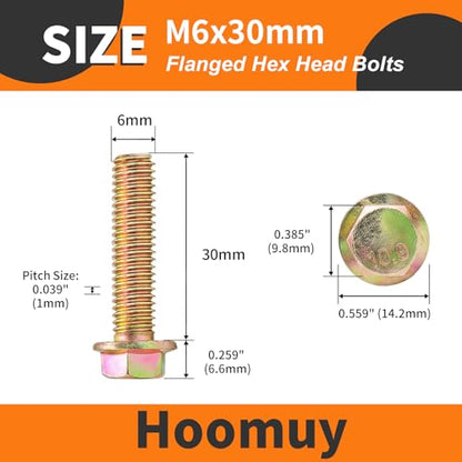 M6 x 30mm 20pcs Heavy Duty Flanged Hex Head Bolts, Flange Hexagon Head Screws, 10.9 Grade Alloy Steel, Yellow Zinc Plated, Metric Fully Thread - size: M6 x 30mm(20pcs)