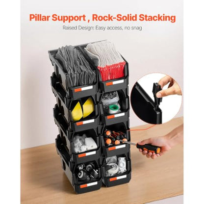 Black Stackable Plastic Storage Bins 10.9 x 5.5 x 5.1 in