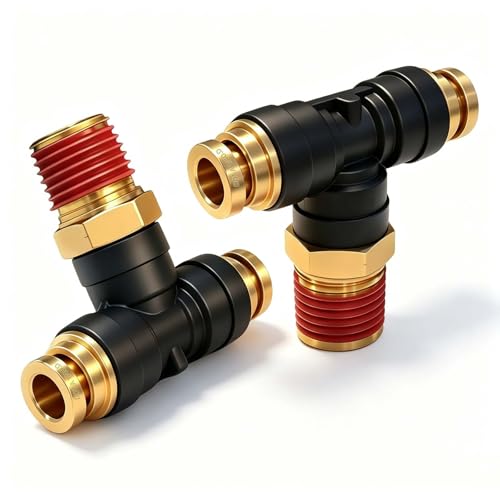 DOT Air Brake Line Tee Fittings, Quick Push to Connect Air Hose Fitting - size: 1/4" OD & 1/4" NPT