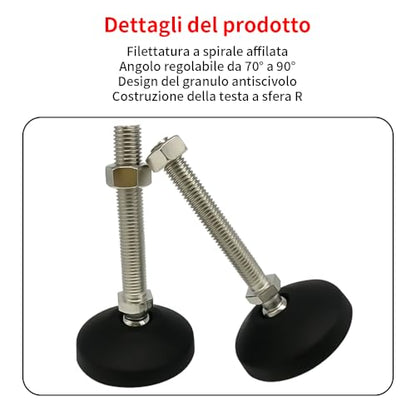BORDSTRACT 4Pcs M16 Leveling Feet, Adjustable Threaded Levelers, Anti Skid Swivel Furniture Levelers, Heavy Duty Machine Leveling Feet for Workbench, Mechanical Equipment (D60*M16*100) - size: D60*M16*100