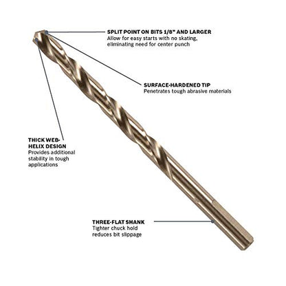 BOSCH CO2139B 3/16 in. x 3-1/2 in. Cobalt M42 Drill Bit (Pack of 2) - size: 3/16 x 3-1/2 in. (Pack of 2)