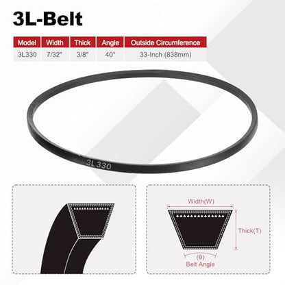 3L330 Belt, Classic Wrapped Rubber 3L Section V-Belt, Pack of 2 - size: 3L330