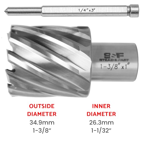 S&F STEAD & FAST Annular Cutter High Speed Steel 1-3/8" x 1" with Pilot Pin - size: 1-3/8" x 1"