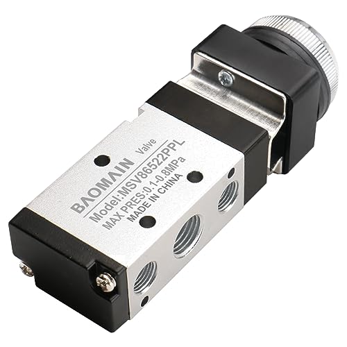 Baomain Pneumatic Mechanical Valve MSV-86522PPL 1/4"PT 2 Position 5 Way Momentary Flat Button - size: Red Flat Button (5-Way)