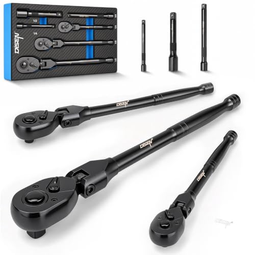 DISEN 3PCS Black Flex-Head Ratchet Set 1/2", 3/8", 1/4" Drive - size: 3PC Black Flex-Head Ratchet Set