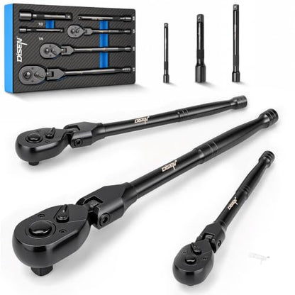 DISEN 3PCS Black Flex-Head Ratchet Set 1/2", 3/8", 1/4" Drive - size: 3PC Black Flex-Head Ratchet Set