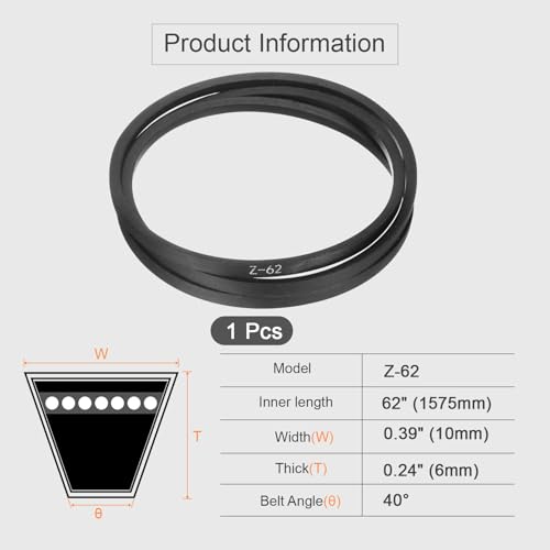 HARFINGTON Z-62 Z Type V-Belt 1575mm/62 Inner Length x 0.39" Width x 0.24" Height, Z-Type Closed-Loop Rubber Transmission Belt - size: Z-62