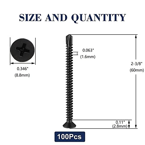 #10 x 2-3/8" Sheet Metal Screws 100Pcs 410 Stainless Steel Flat Head Fast Self Tapping Screws Black Oxide by SG TZH - size: #10 x 2-3/8"