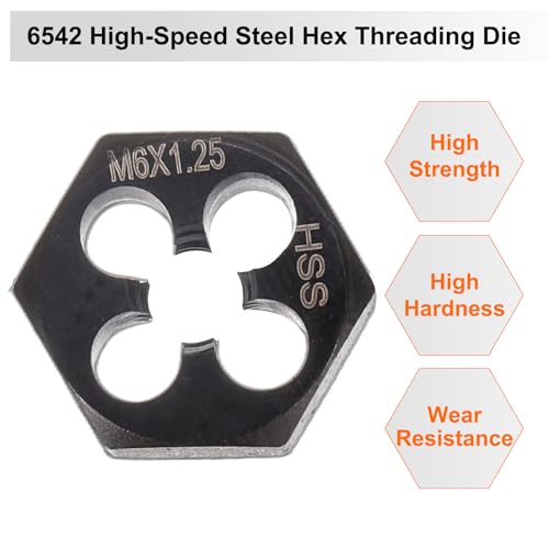 HARFINGTON Hex Threading Die M6 x 1.25 Metric Thread Right Hand High Speed Steel Rethreading Fixed Die Screw Cutting Tapping Repair Tool - size: M6 x 1.25