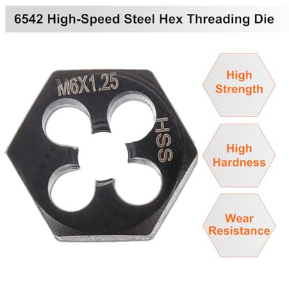 HARFINGTON Hex Threading Die M6 x 1.25 Metric Thread Right Hand High Speed Steel Rethreading Fixed Die Screw Cutting Tapping Repair Tool - size: M6 x 1.25