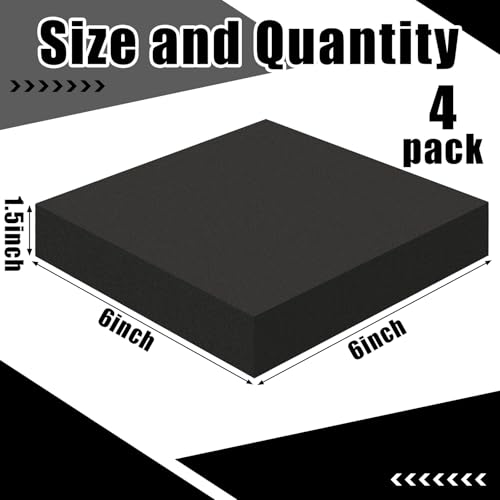 4 Pcs 1-1/2" Thick Foam Padding Sheet with Adhesive Backing Block - color: Black, size: 1.5 Inch Thick, 6 x 6 Inches