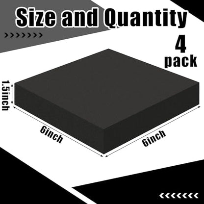4 Pcs 1-1/2" Thick Foam Padding Sheet with Adhesive Backing Block - color: Black, size: 1.5 Inch Thick, 6 x 6 Inches