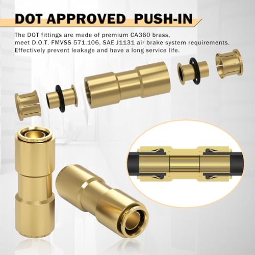 CheeMuii 6PCS 1/2" Brass DOT Air Line Fittings DOT Brass Straight Union - size: 1/2IN-6PCS