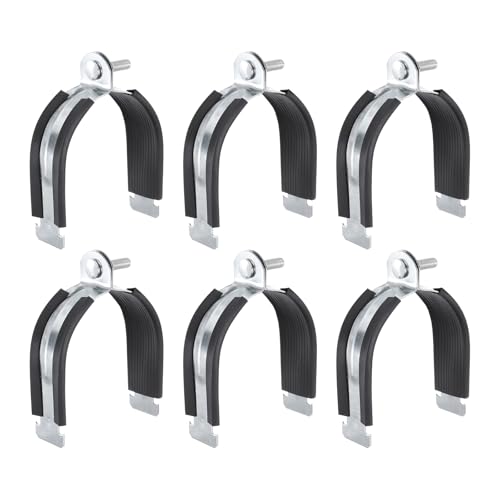HARFINGTON 6pcs Rubber Cushion Strut Clamp 3-1/2" Universal Carbon Steel Strut Clamps with Bolt and Nut for Copper PEX Pipes CVPC Tubing, Silver Black - size: 3-1/2"
